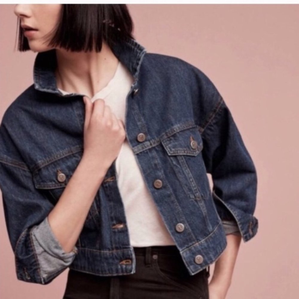 Anthropologie Pilcro Cropped Denim Trucker Jacket